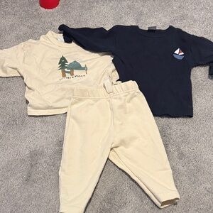 Petit Bateau Beige and Navy Kids Set